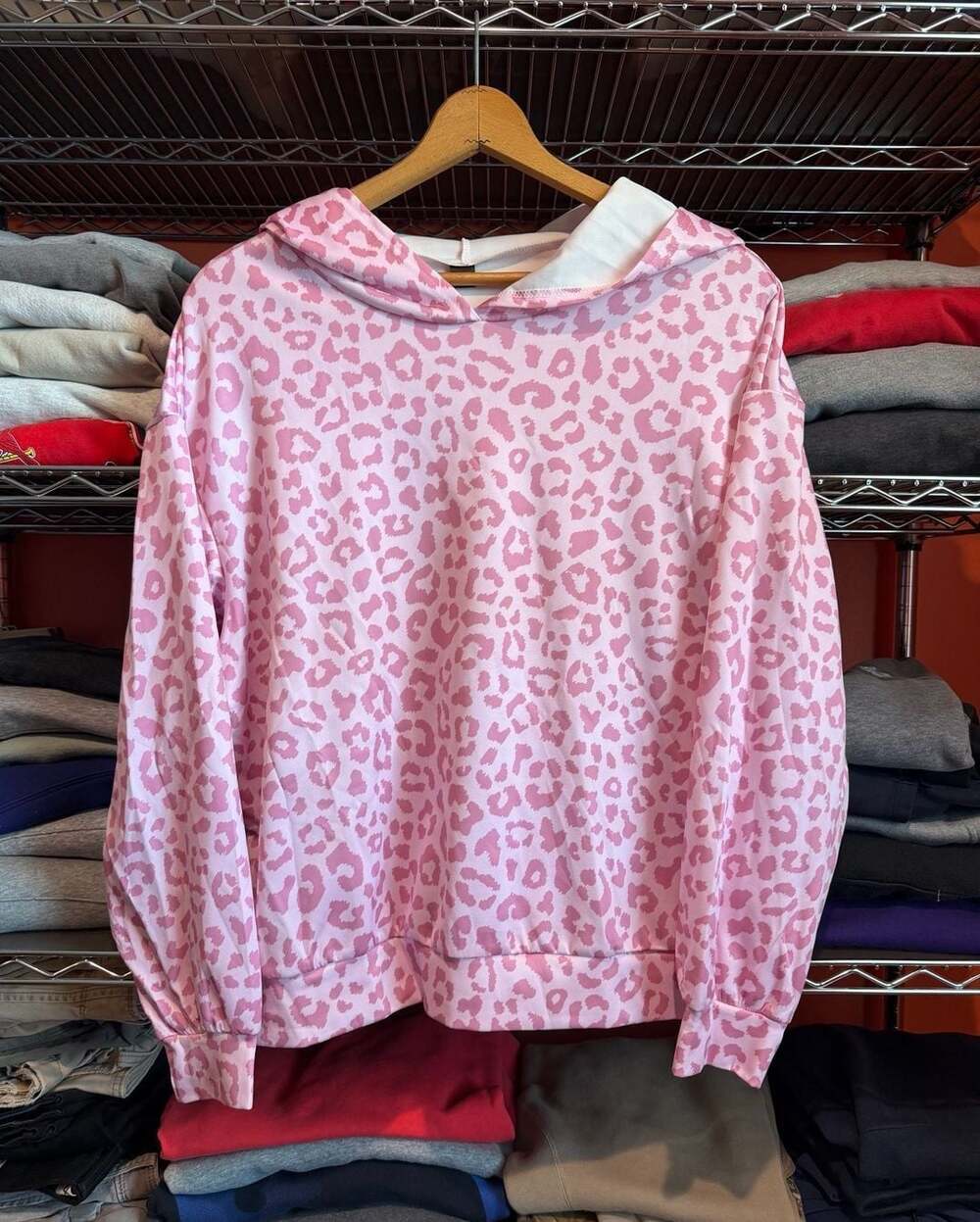 Pink Leopard Print Sweatshirt Hoodie Large